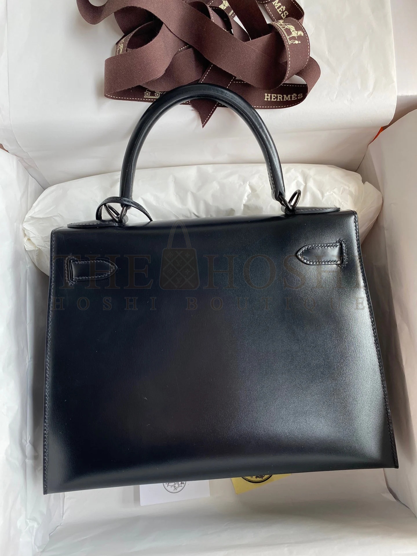 H**me5 Kelly Sellier 28 Handmade Bag In Black Box Calfskin Master Quality