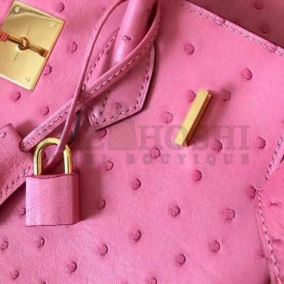 H**me5 Pink Birkin 30cm Ostrich Handmade Bag Master Quality