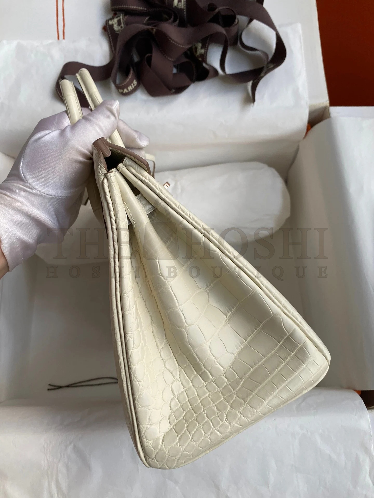 H**me5 Birkin 25 Retourne Handmade Bag In Nata Matte Alligator Leather Master Quality