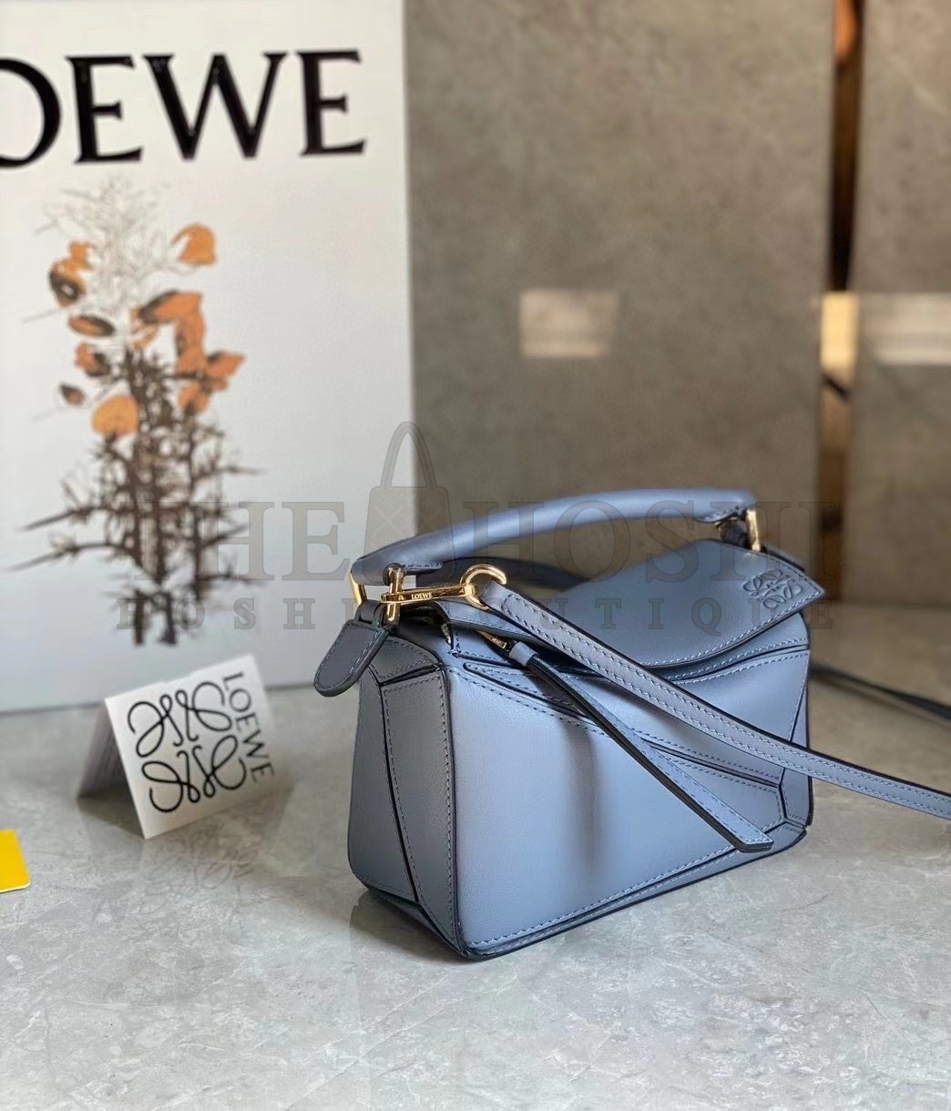 L0ew* Puzzle Mini Bag In Atlantic Blue Calfskin Leather Master Quality