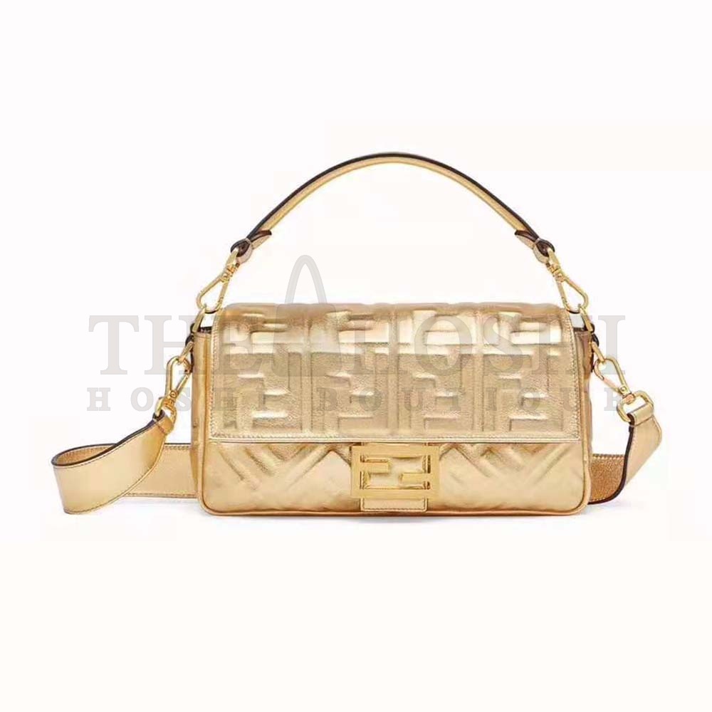 F**di Women Baguette F**di Prints On Leather Bag-Gold Master Quality