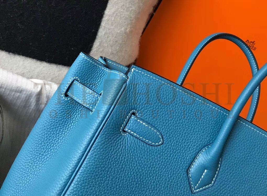 H**me5 Birkin 35 Bag in Blue Jean Clemence Leather with GHW Master Quality