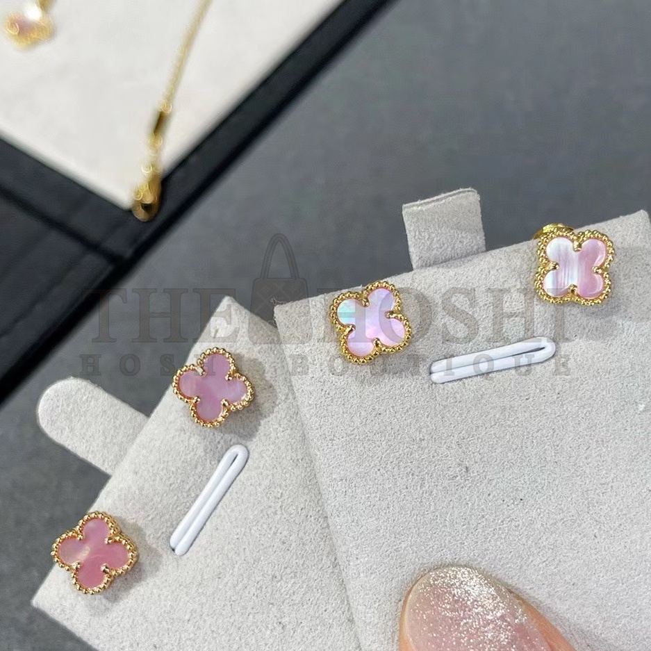 V*n Cl**f & Arpels Mini Pink Mother-of-Pearl Clover Stud Earrings Master Quality