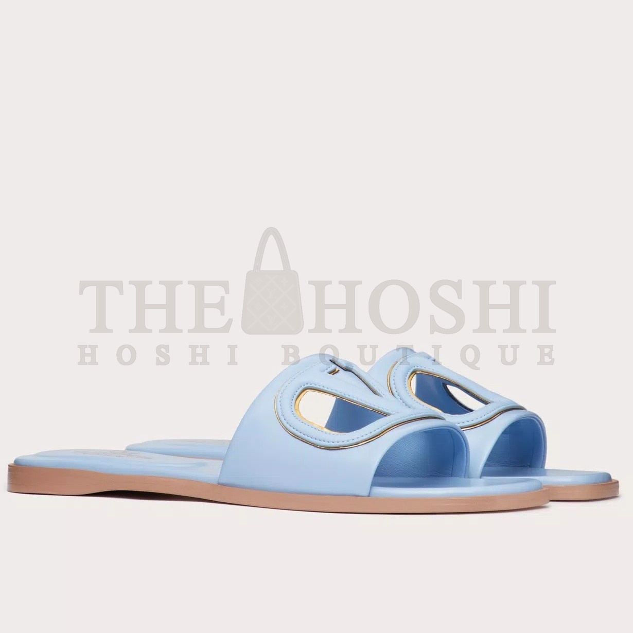 Va1e*ntin0 VLogo Cut-out Slide Sandals in Blue Leather Master Quality