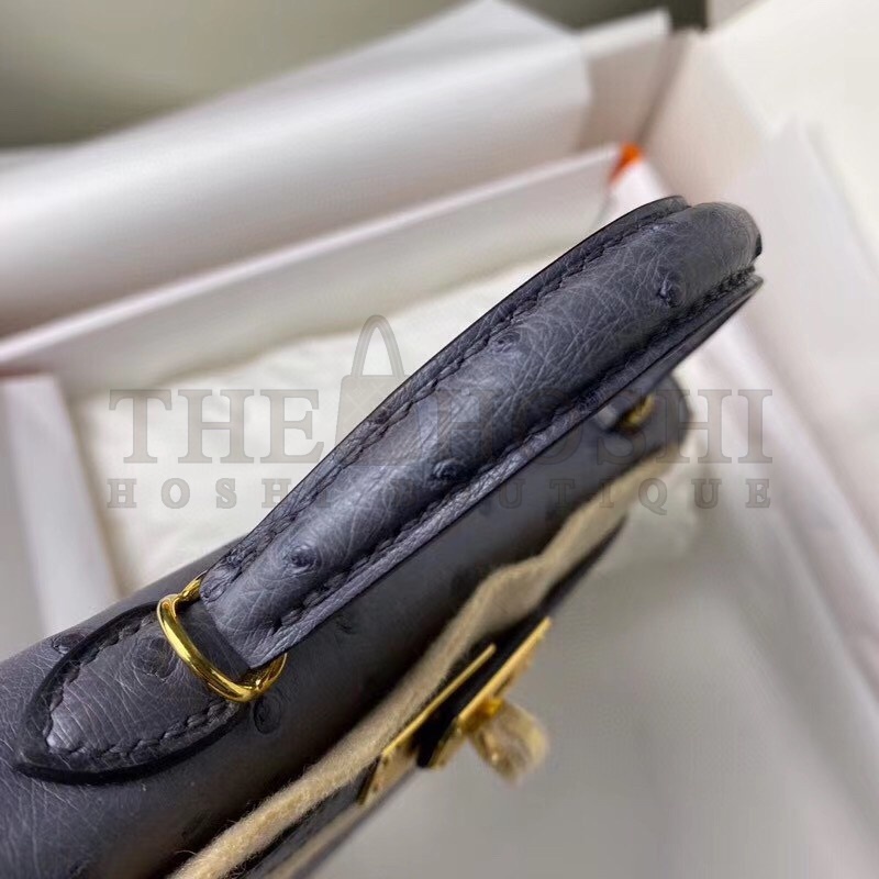 H**me5 Gris Agate Ostrich Kelly Mini II Handmade Bag Master Quality