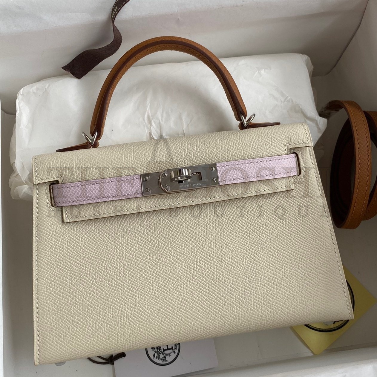 H**me5 HSS Kelly Mini II Sellier Tri-color Bag In Craie/Pink/Gold Epsom Calfskin Master Quality