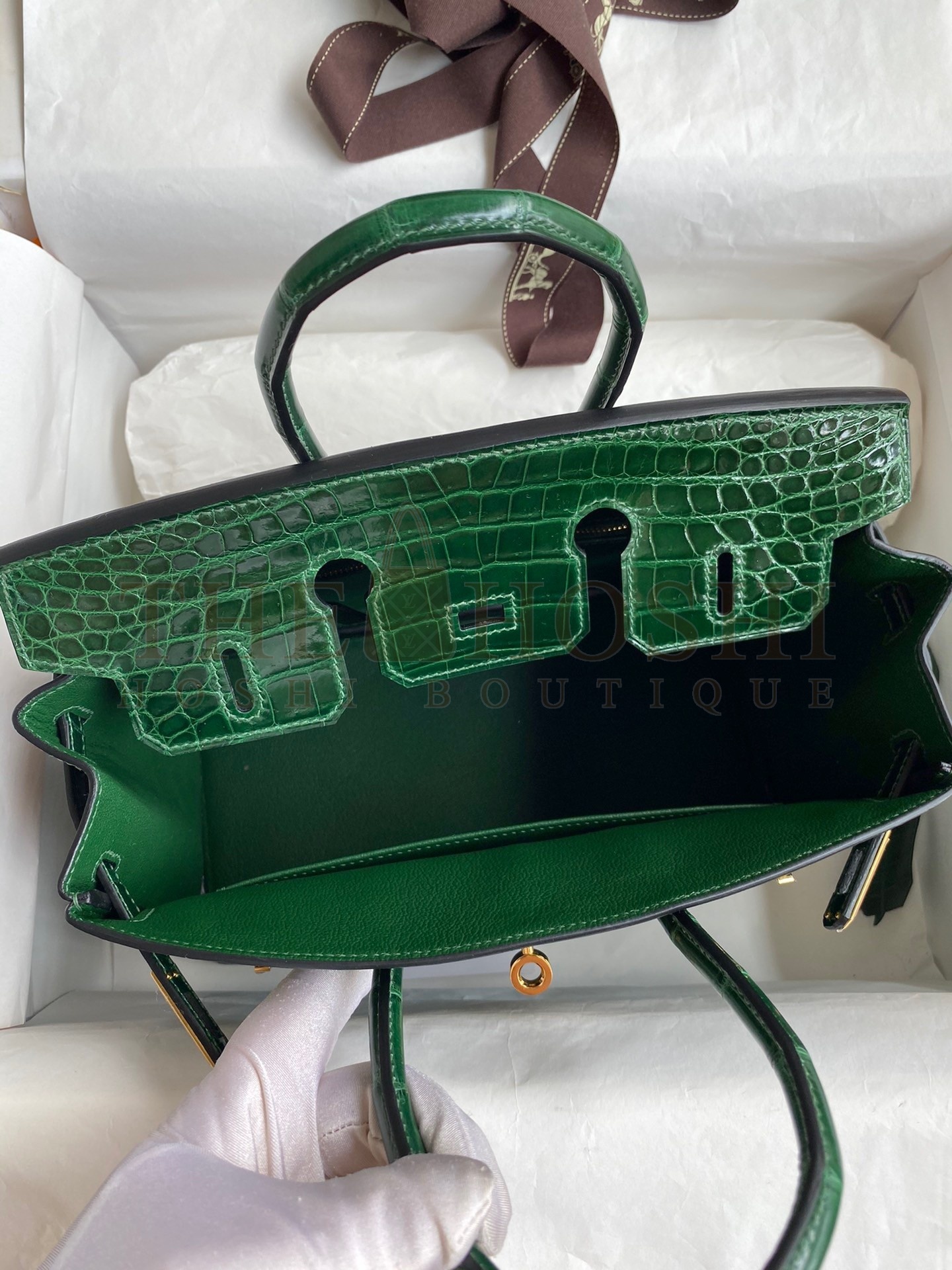 H**me5 Birkin 25 Handmade Bag In Malachite Crocodile Niloticus Shiny Skin Master Quality