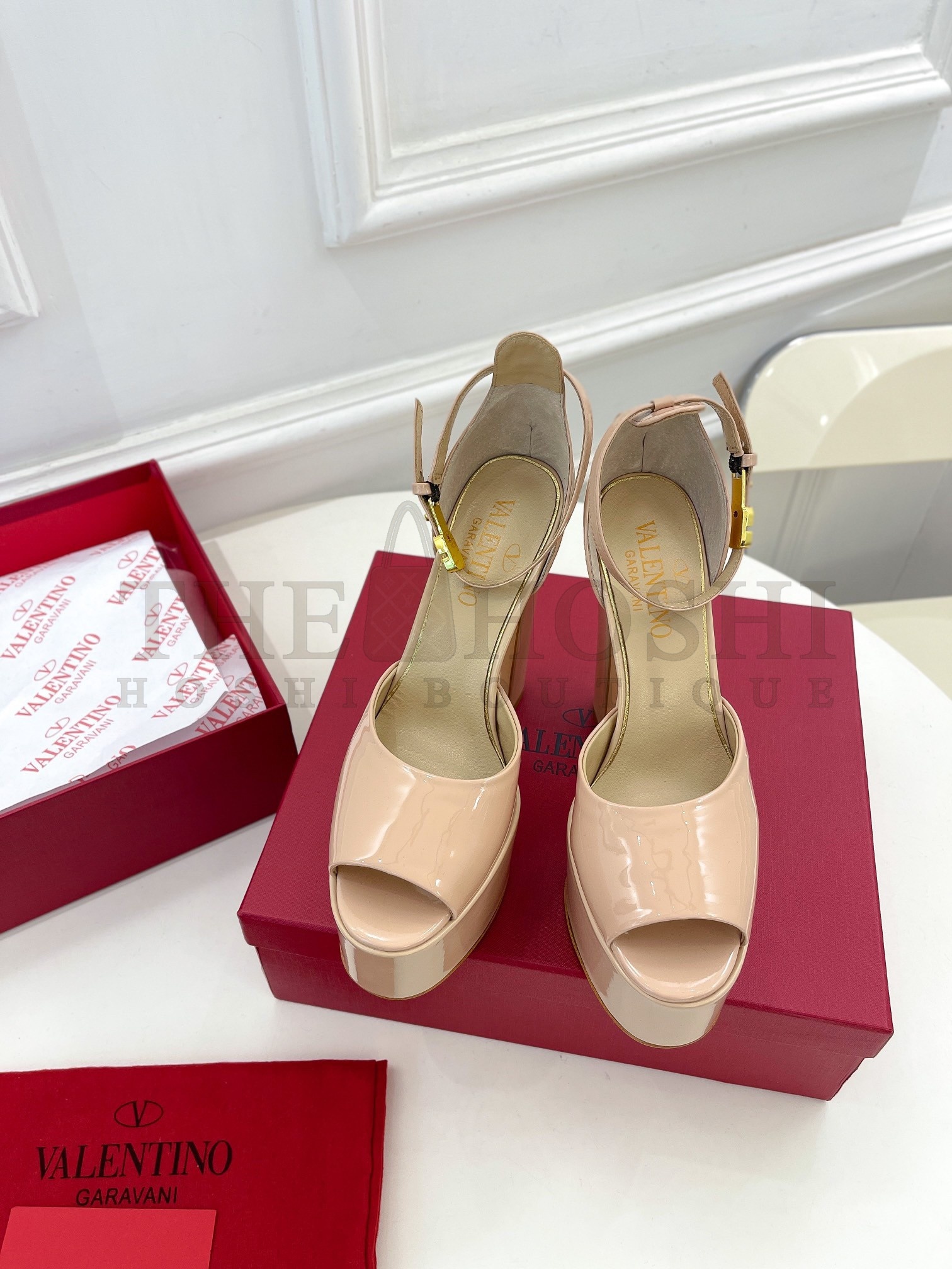 Va1e*ntin0 Tan-Go Platform Sandals 155mm In Rose Cannelle Patent Leather Master Quality