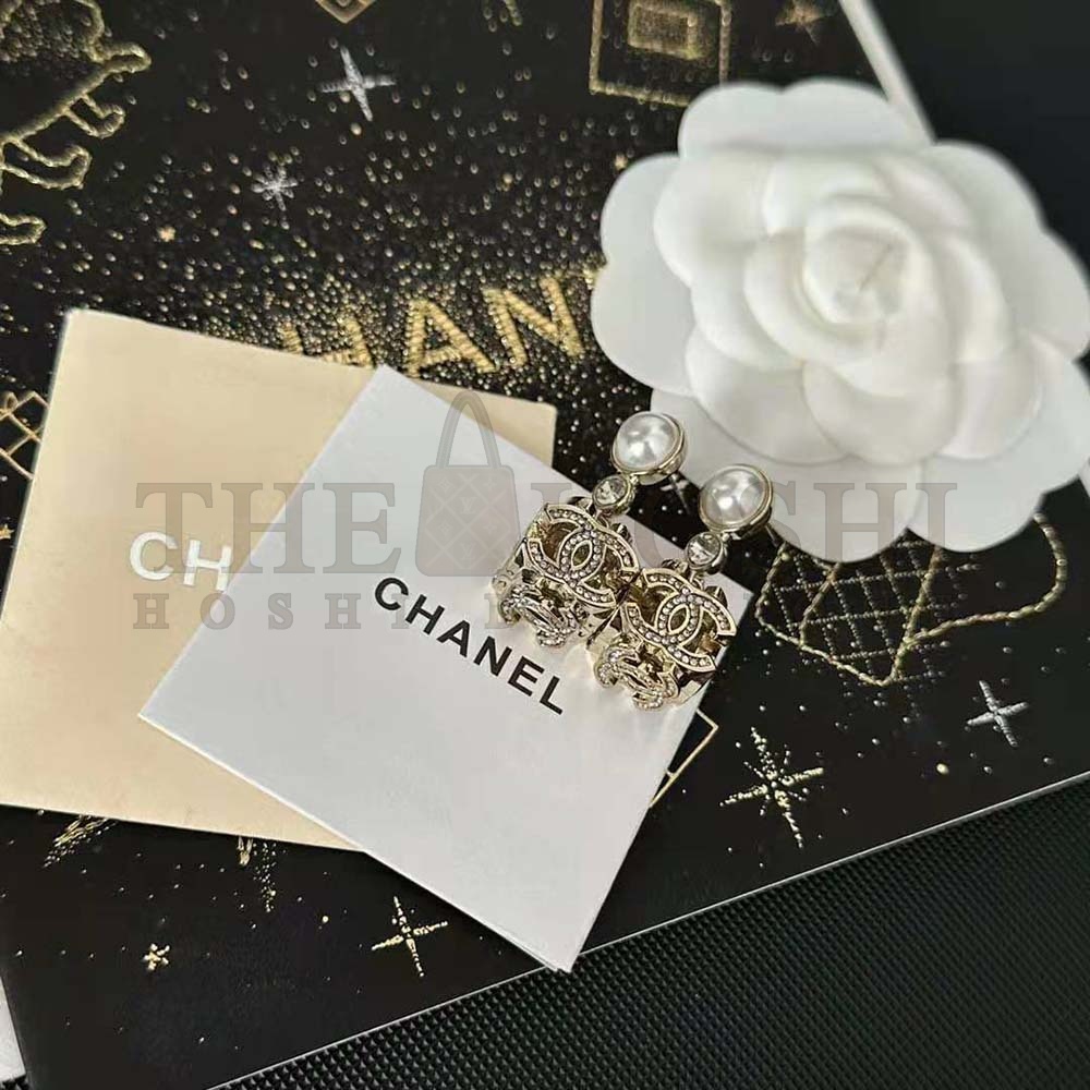 Ch**el Women Pendant Earrings Metal Glass Pearls and Strass Master Quality