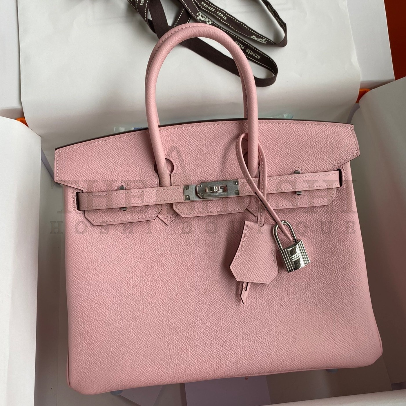 H**me5 Birkin 25 Retourne Handmade Bag In Rose Sakura Epsom Calfskin Master Quality