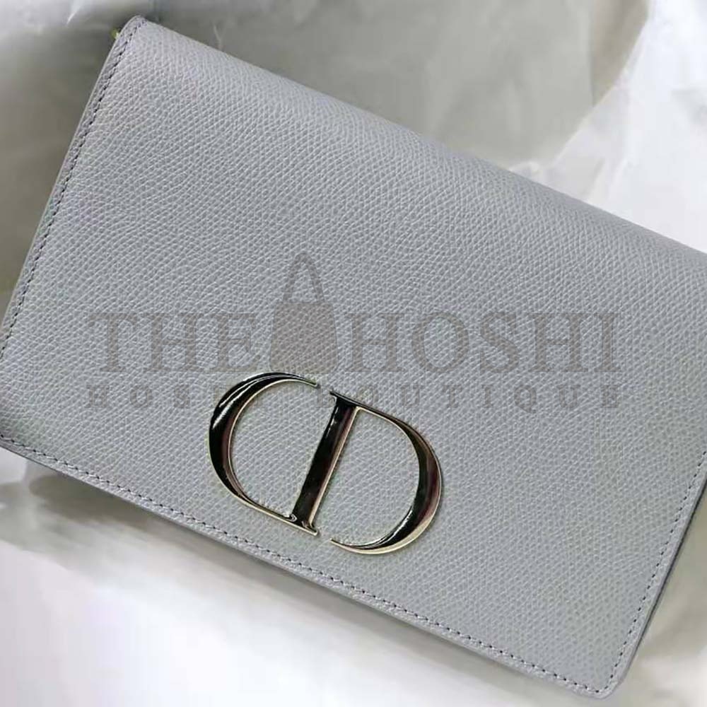 D10r Women 30 Montaigne 2-in-1 Pouch Stone Grained Calfskin-Silver Master Quality