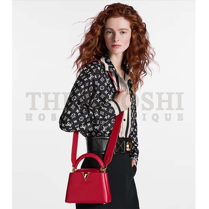 L0vis Vvtt0n LV Women Capucines Mini Handbag Scarlet Red Taurillon Cowhide Leather Master Quality