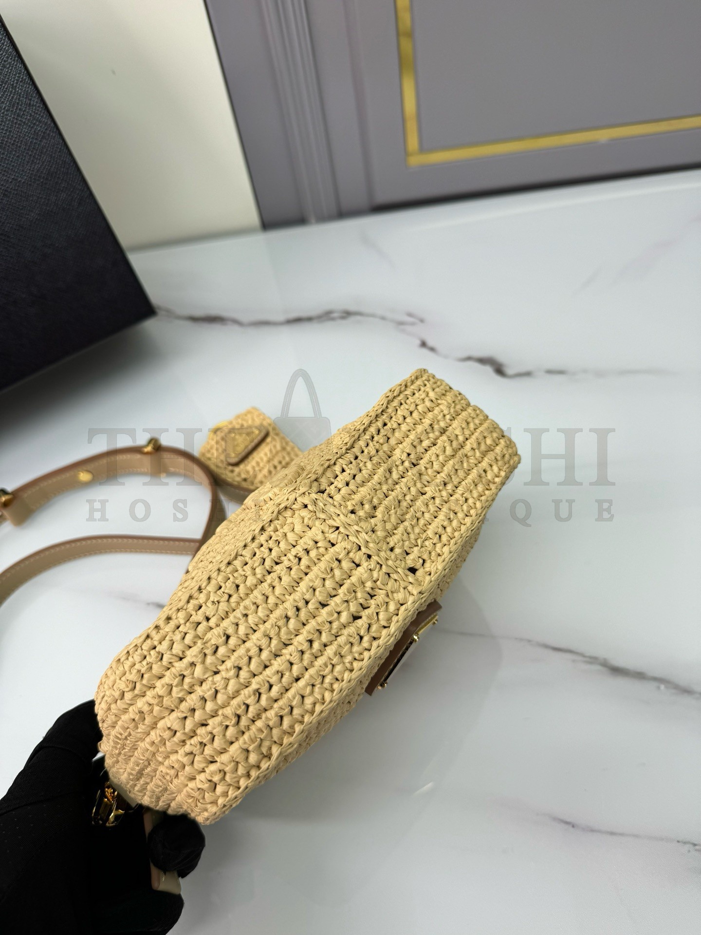 Pra*a Crochet Shoulder Bag in Natural Raffia-effect Yarn Master Quality