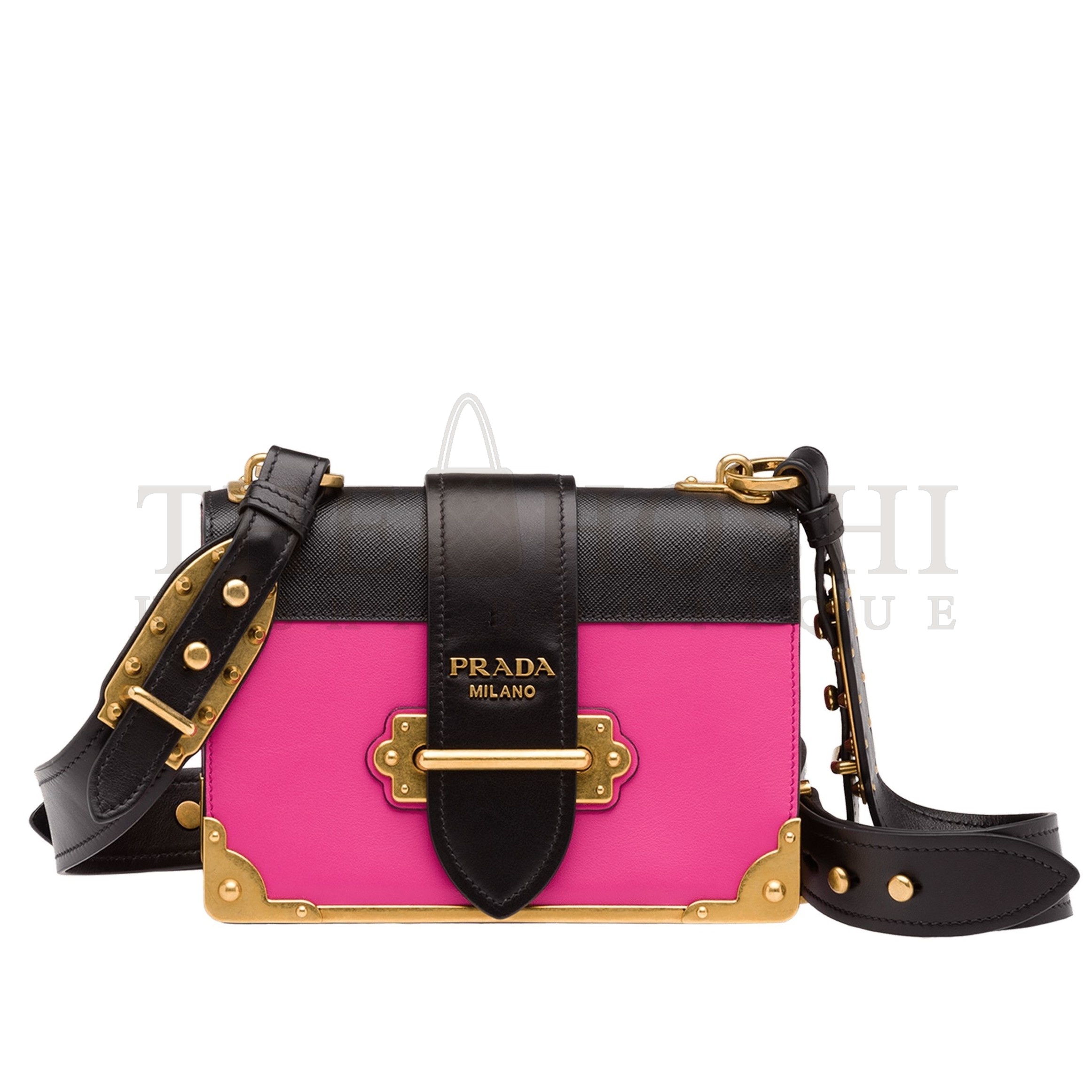 Pra*a Cahier Shoulder Bag In Pink/Black Leather Master Quality