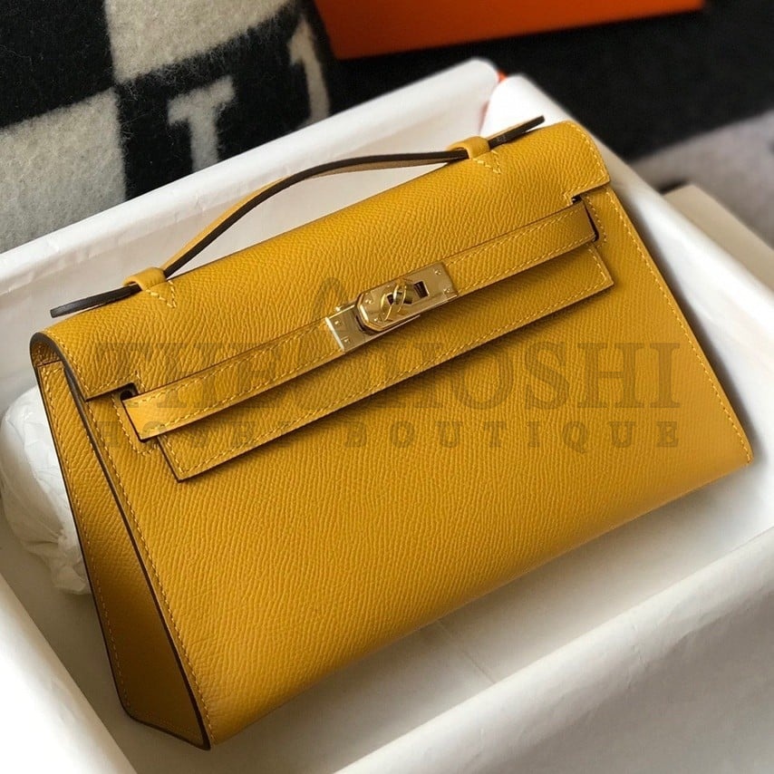 H**me5 Kelly Pochette Clutch Bag In Yellow Epsom Leather Master Quality