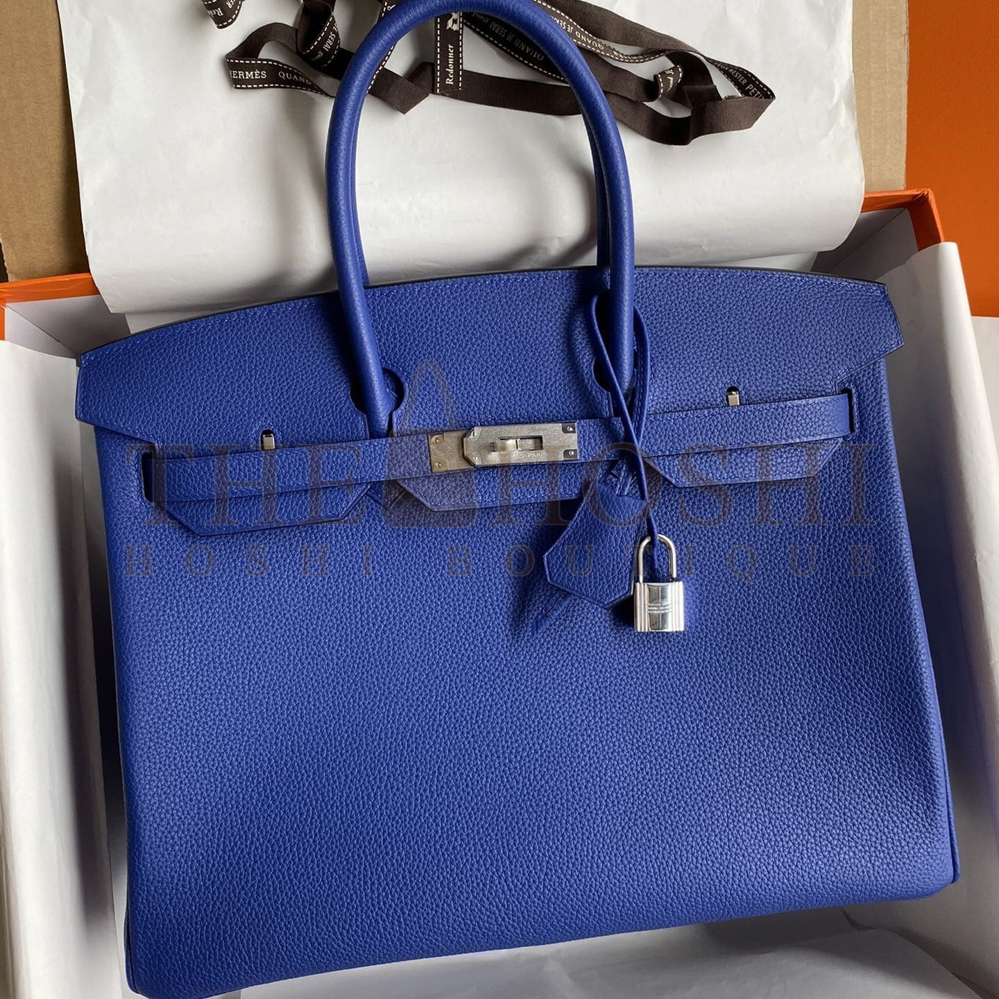 H**me5 Birkin 35 Retourne Handmade Bag In Blue Electric Clemence Leather Master Quality