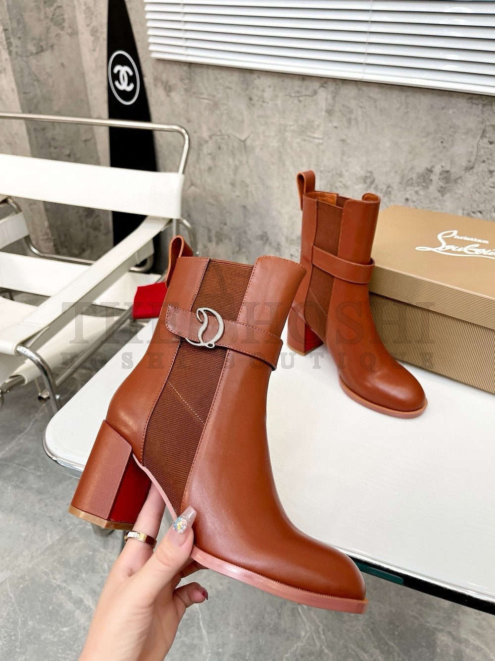 Chr1st1an Louboutin CL Chelsea Ankle Boots 70MM in Brown Leather Master Quality