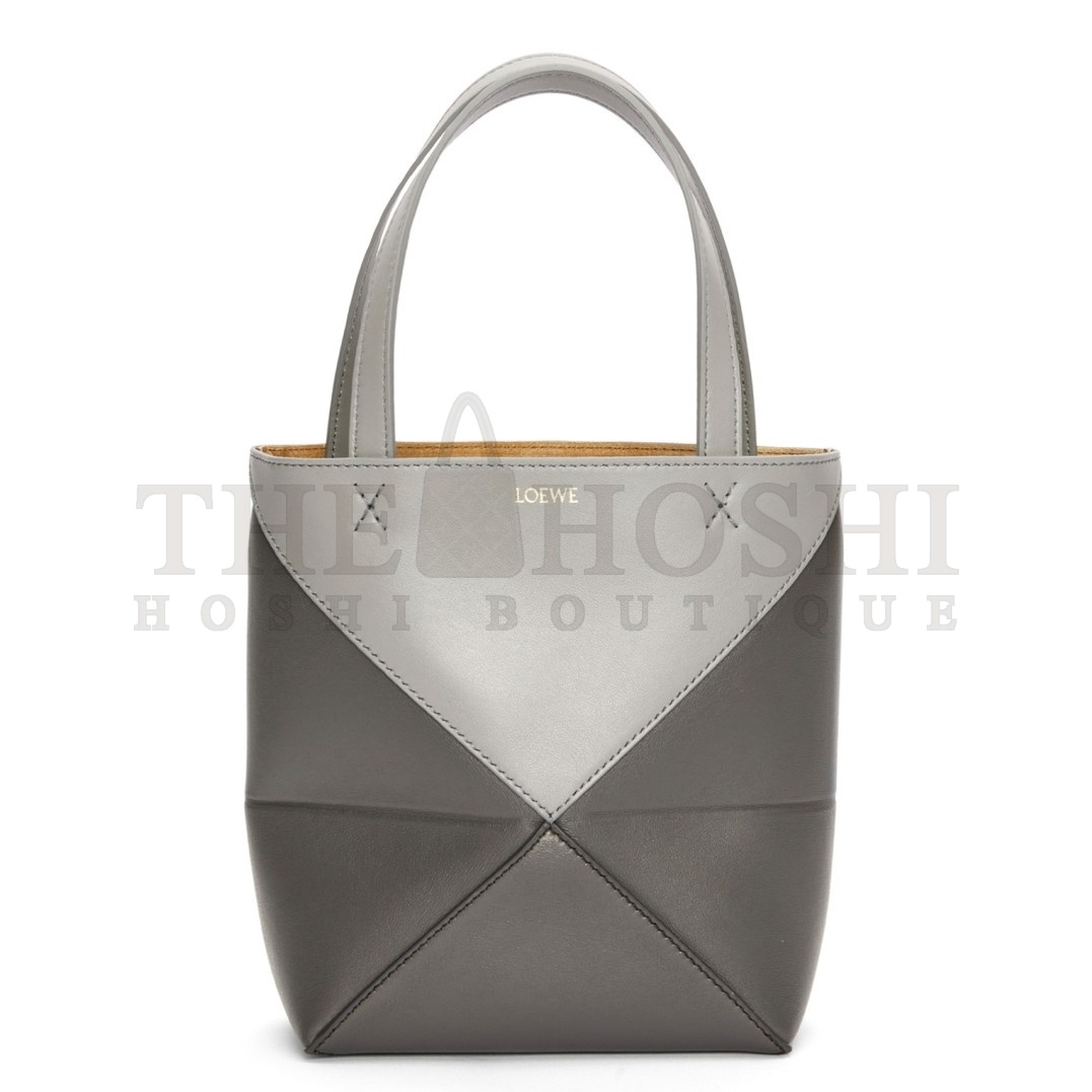 L0ew* Mini Puzzle Fold Tote Bag in Grey/Dark Grey Calfskin Master Quality