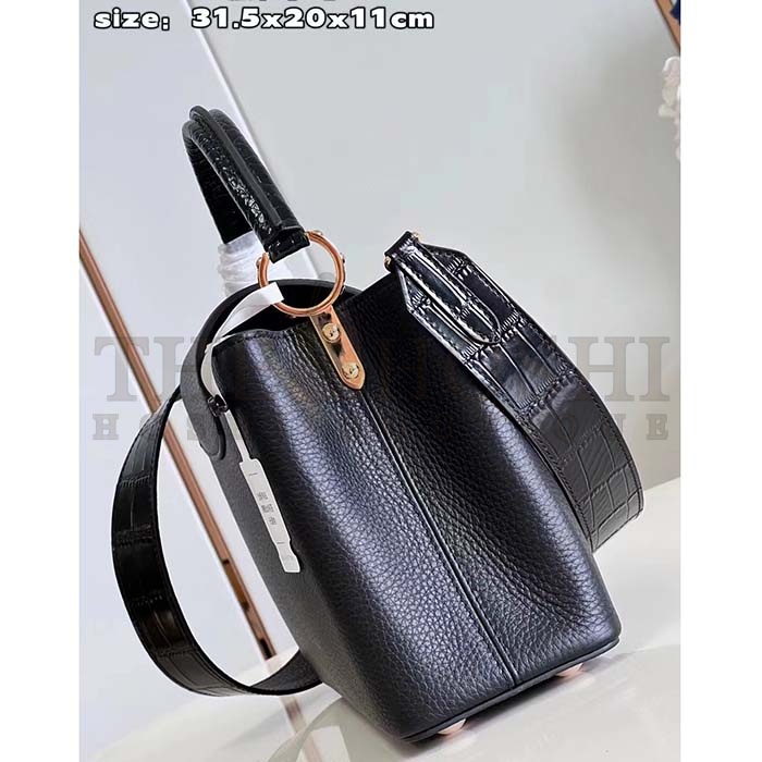 L0vis Vvtt0n LV Women Capucines MM Handbag Black Taurillon Cowhide Leather Master Quality