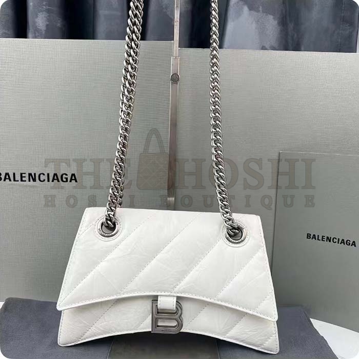 Ba1en*iaga Women Crush Small Chain Bag Quilted White Crushed Calfskin Aged-Silver Hardware Master Quality
