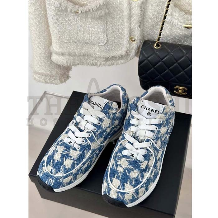 Ch**el Women CC Sneakers Fabric Light Blue White 1 CM Heel Master Quality