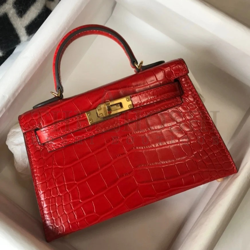 H**me5 Kelly Mini II Sellier Bag In Red Crocodile Embossed Leather Master Quality