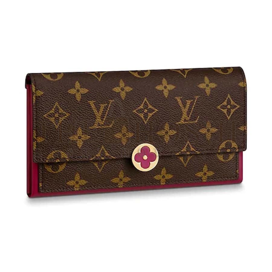 L0vis Vvtt0n LV Women Flore Wallet in Monogram Coated Canvas and Calf Leather Master Quality