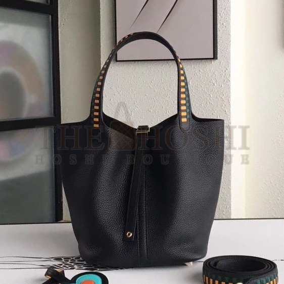 H**me5 Black Picotin Lock 22cm Braided Handle Bag Master Quality