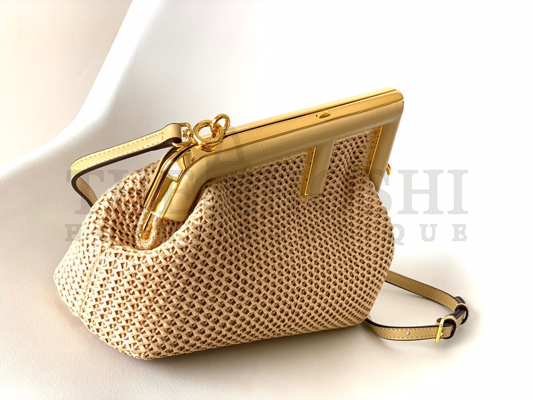 F**di First Small Bag In Beige Raffia Macrame Master Quality