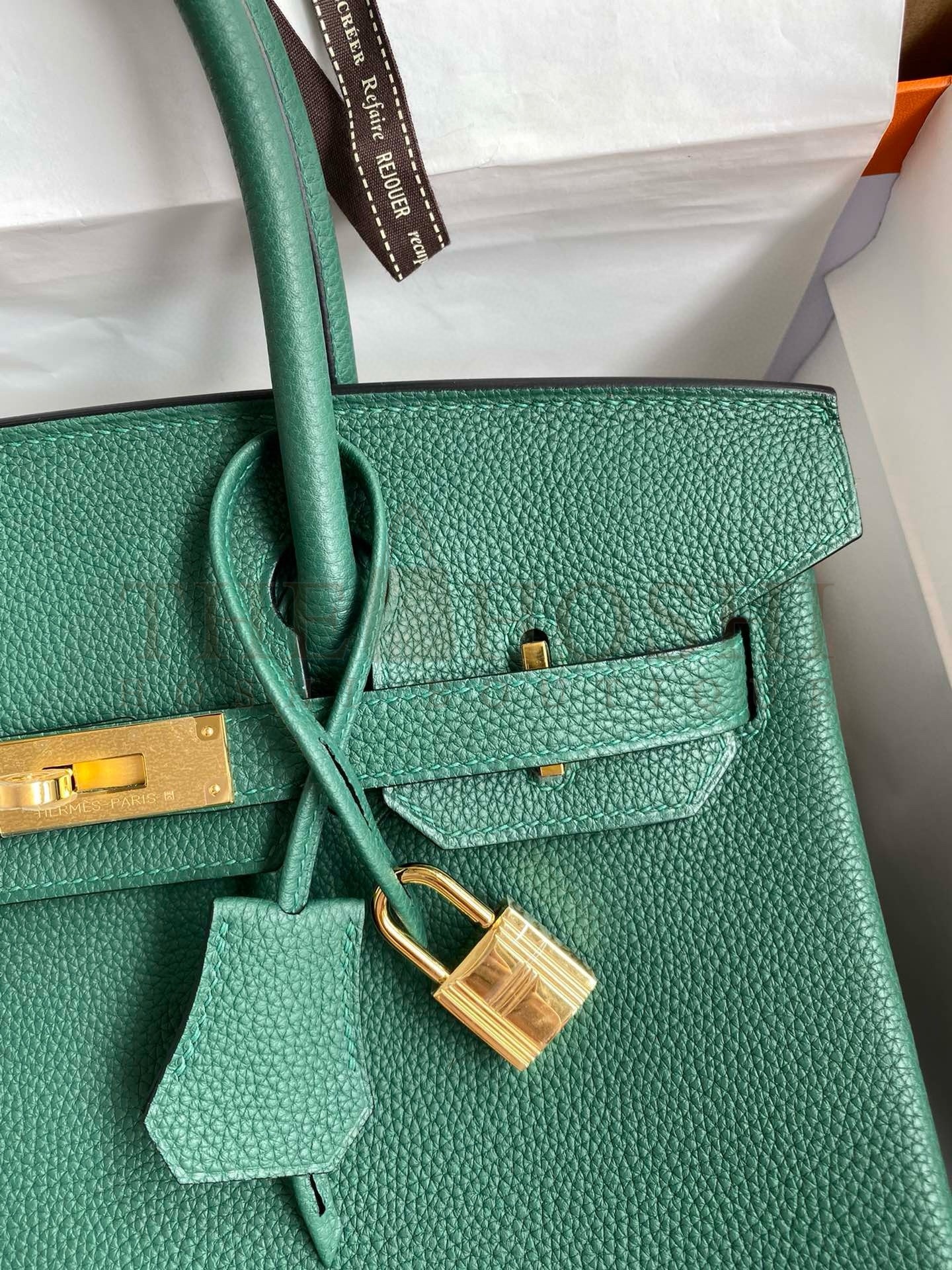 H**me5 Birkin 35 Retourne Handmade Bag in Malachite Clemence Leather Master Quality