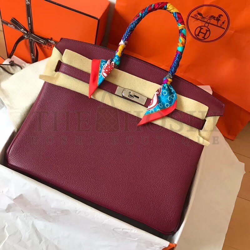 H**me5 Bordeaux Birkin 35cm Clemence Handmade Bag Master Quality