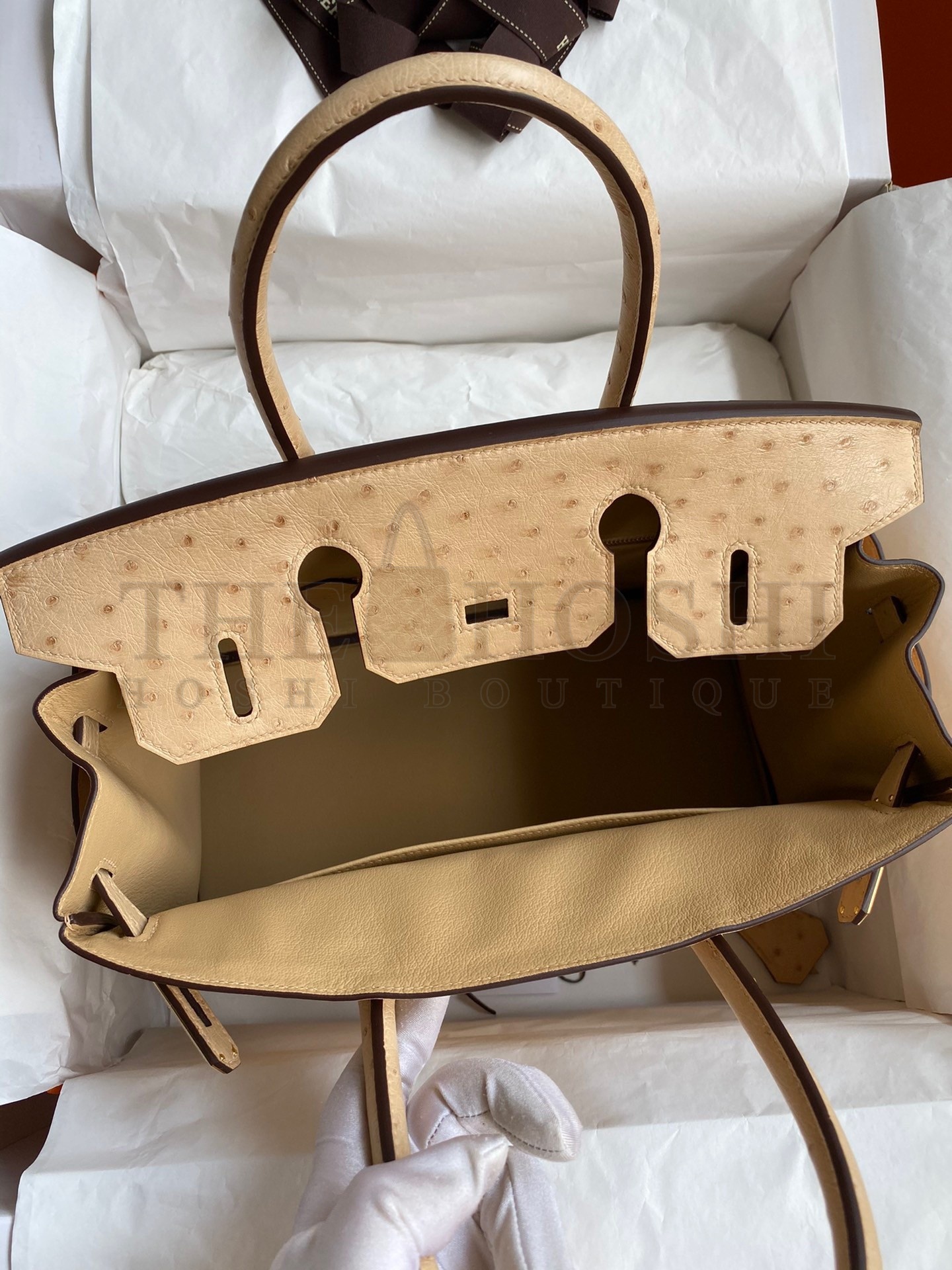 H**me5 Birkin 30 Retourne Handmade Bag In Chai Ostrich Leather Master Quality