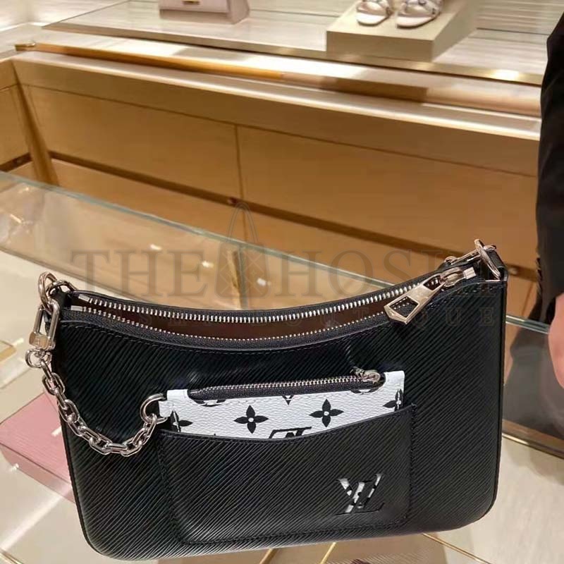 L0vis Vvtt0n LV Women Marelle Handbag Quartz Black Epi Grained Cowhide Canvas Master Quality