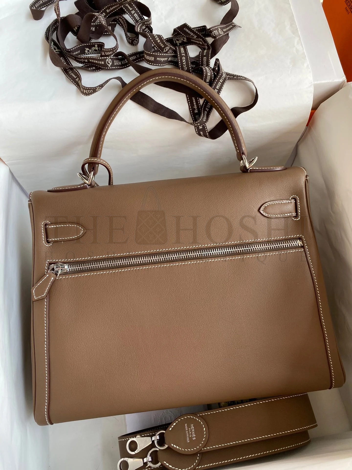 H**me5 Kelly Lakis 32 Handmade Bag In Taupe Swift Calfskin Master Quality