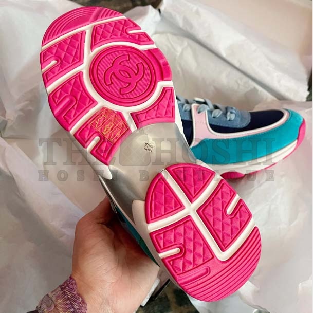 Ch**el Women CC Low Top Logo Sneakers Calfskin Suede Blue Leather Master Quality