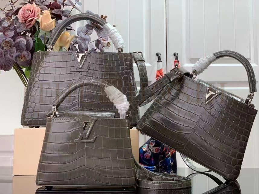 L0vis Vvtt0n LV Women Capucines BB Handbag Grey Crocodilien Brillant Savoir Faire Master Quality