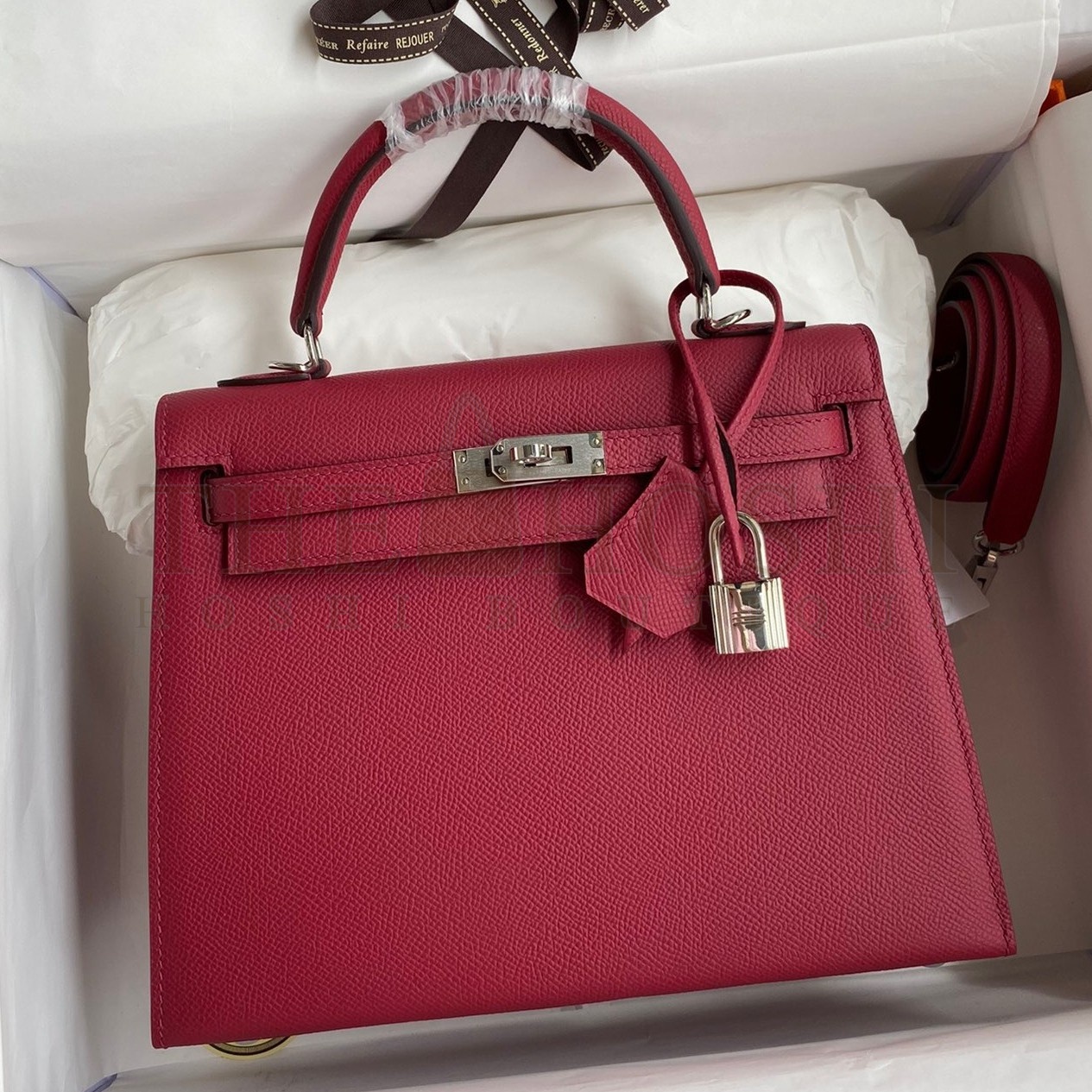 H**me5 Kelly Sellier 25 Handmade Bag In Ruby Epsom Calfskin Master Quality