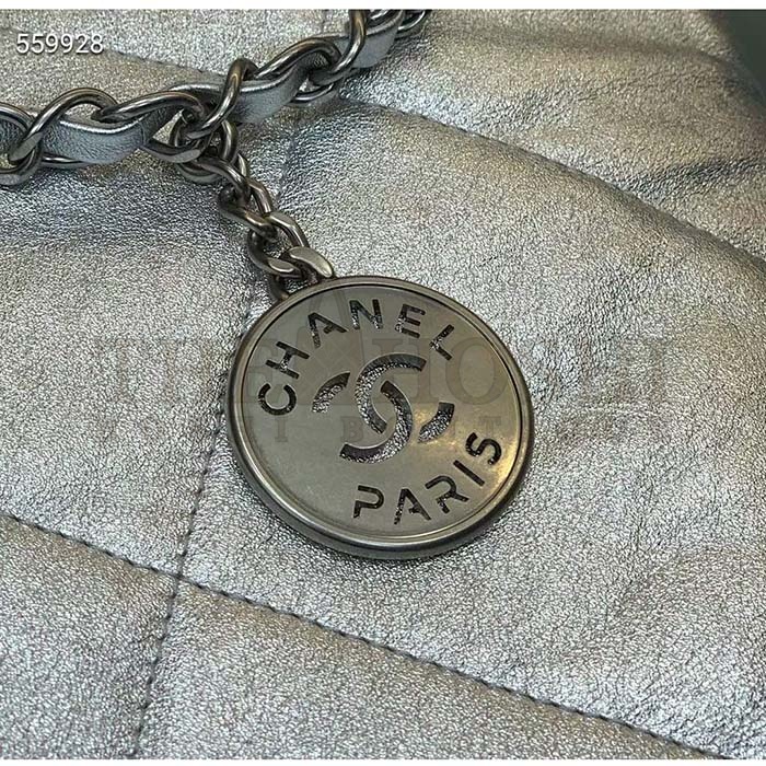 Ch**el Women CC 22 Handbag Metallic Shaded Calfskin White Silver Master Quality