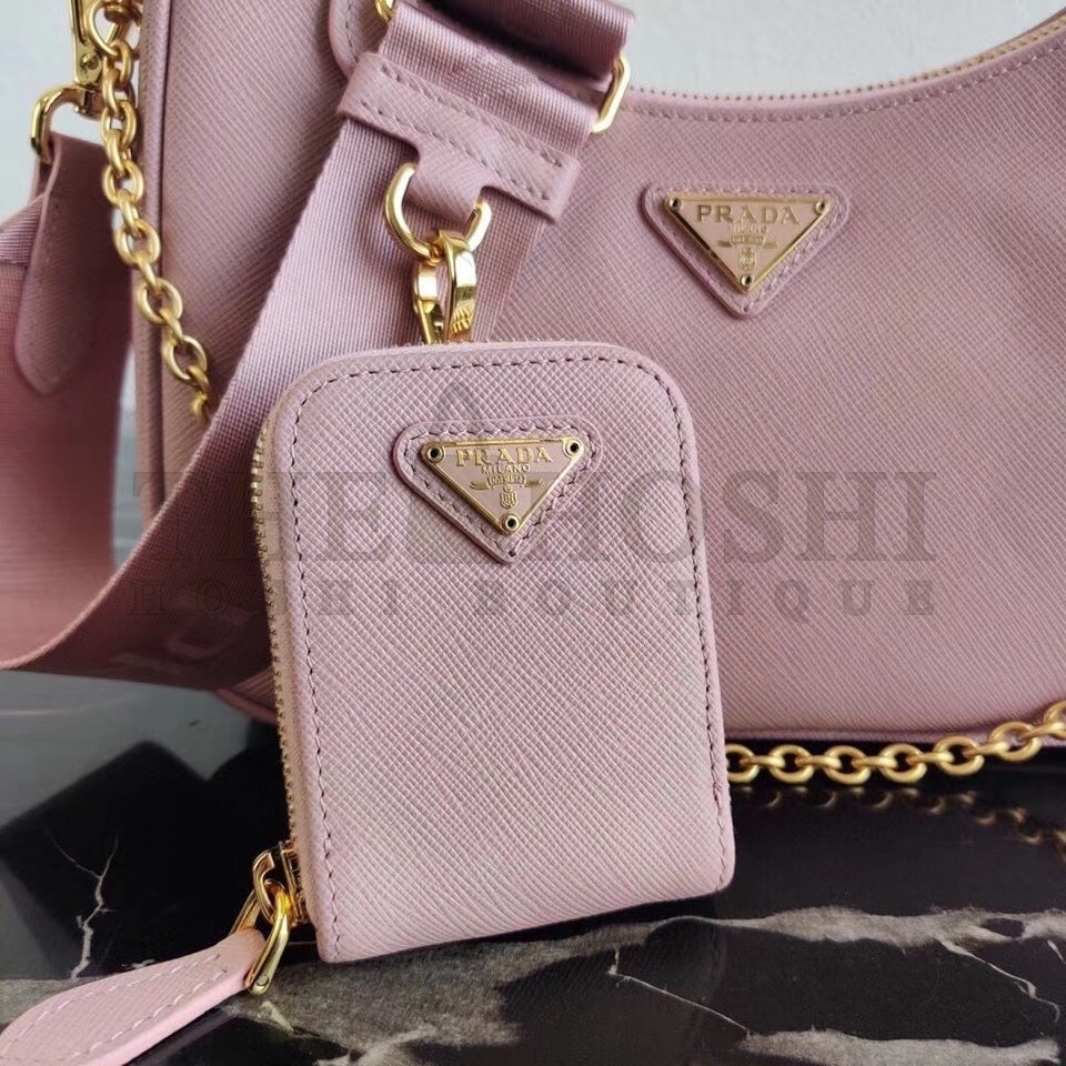 Pra*a Re-Edition 2005 Shoulder Bag In Pink Saffiano Leather Master Quality