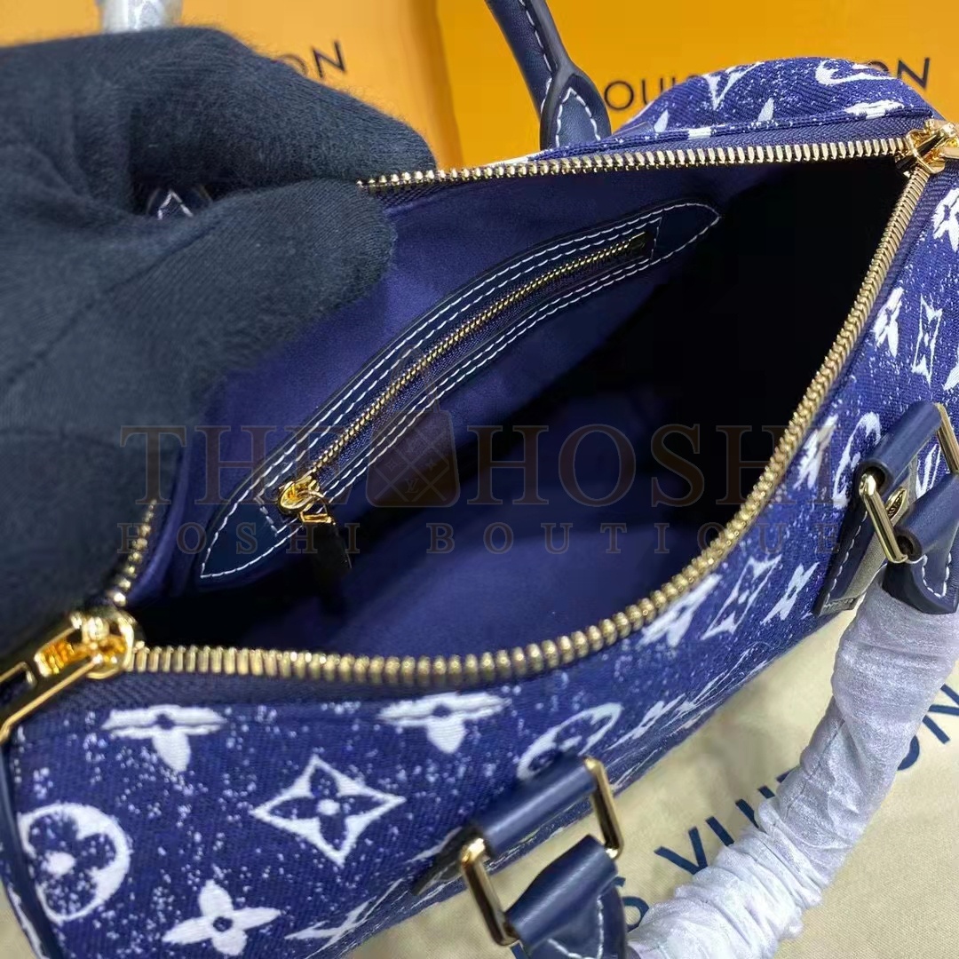 L0vis Vvtt0n LV Women Speedy Bandoulière 25 Handbag Navy Blue Denim Jacquard Calfskin Master Quality