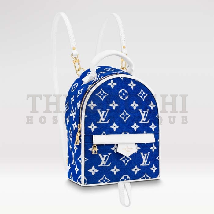 L0vis Vvtt0n LV Unisex Palm Springs Mini Backpack Blue Monogram Velvet Jacquard Master Quality