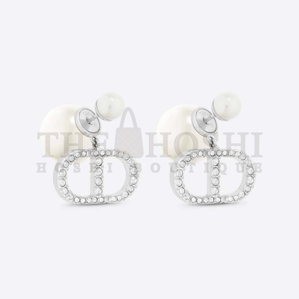 D10r Women Tribales Earrings Silver-Finish Metal with White Resin Pearls and Silver-Tone Crystals Master Quality