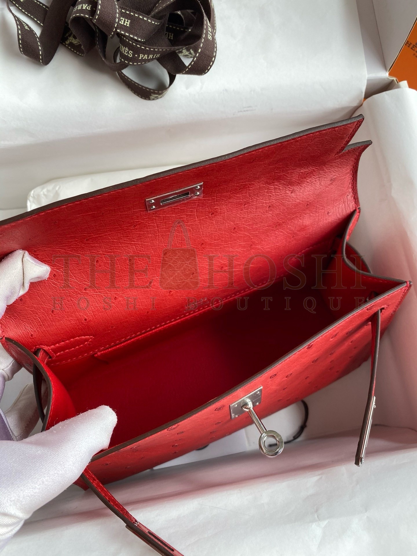 H**me5 Kelly Pochette Handmade Bag In Red Ostrich Leather Master Quality
