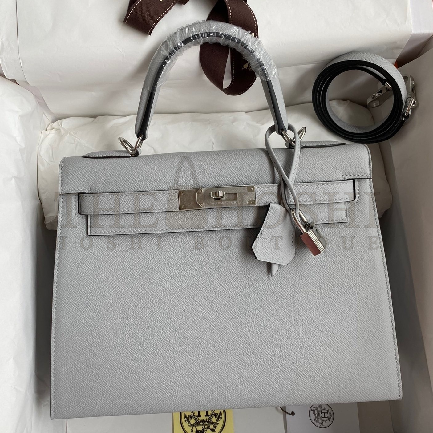 H**me5 Kelly Sellier 28 Handmade Bag In Gris Mouette Epsom Calfskin Master Quality