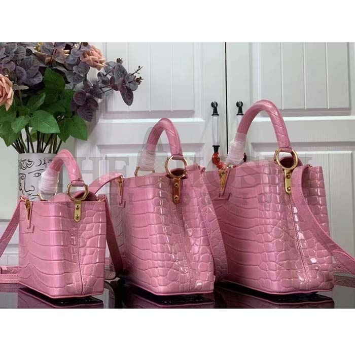 L0vis Vvtt0n LV Women Capucines Mini Handbag Pink Crocodilien Brillant Savoir Faire Master Quality
