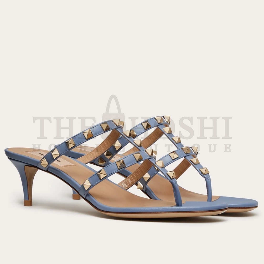 Va1e*ntin0 Rockstud Flip Flop Sandals 50mm In Blue Calfskin Master Quality