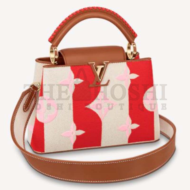 L0vis Vvtt0n LV Women Capucines BB Handbag Red Smooth Calfskin and Embroidered Canvas Master Quality