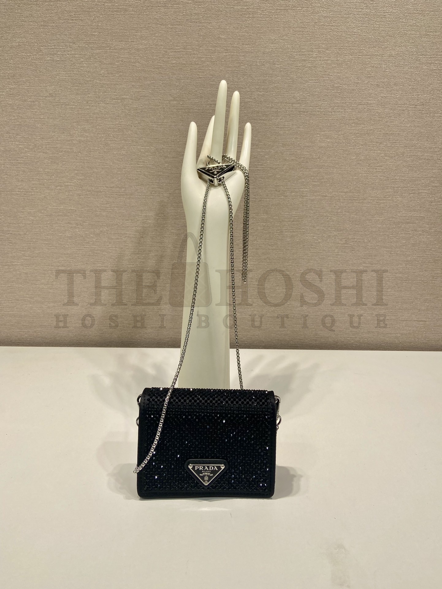 Pra*a Women Cardholder with Shoulder Strap and Crystals-Black Master Quality