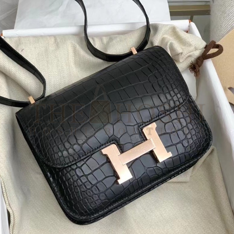 H**me5 Mini Constance 18cm Bag In Black Alligator Crocodile Skin Master Quality