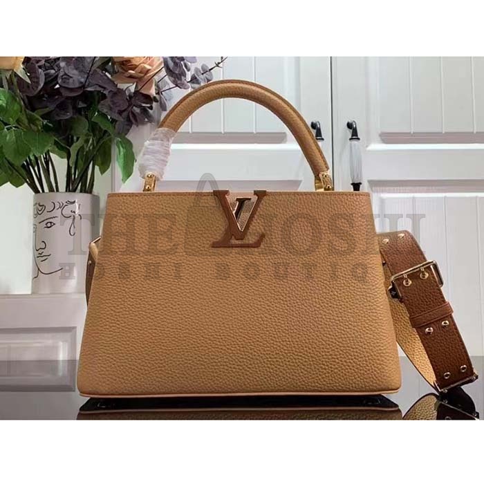 L0vis Vvtt0n LV Women Capucines MM Handbag Arizona Brown Cognac Taurillon Leather Master Quality